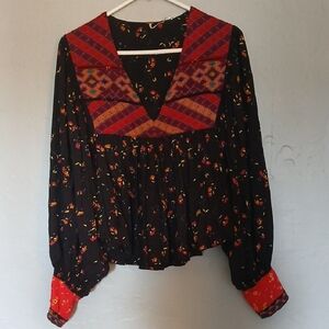 Free People Black and Red Boho Blouse